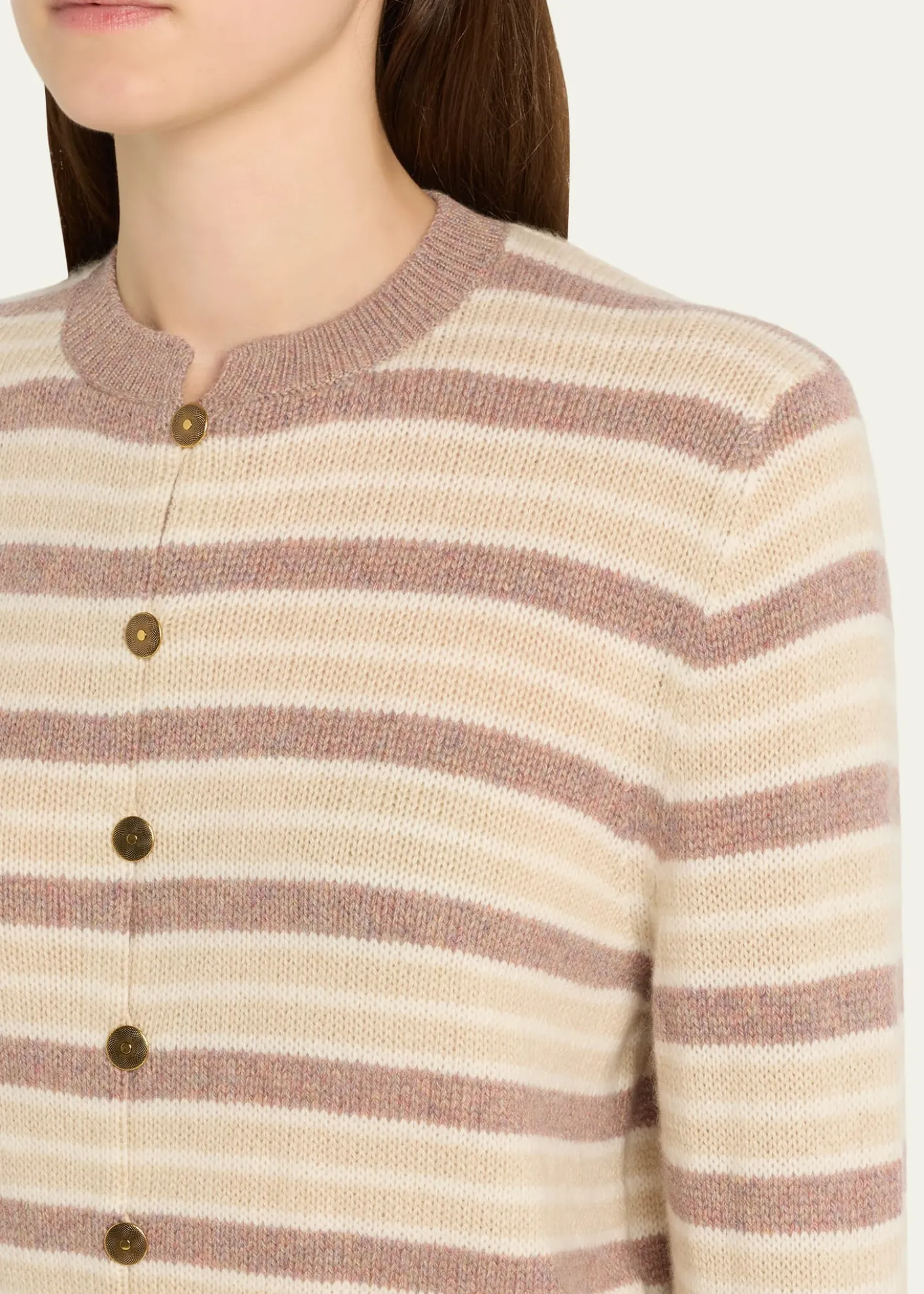 Loro PianaFobello Striped Cashmere Crewneck Cardigan