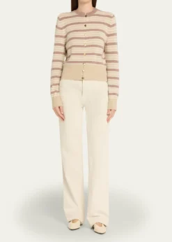 Loro PianaFobello Striped Cashmere Crewneck Cardigan