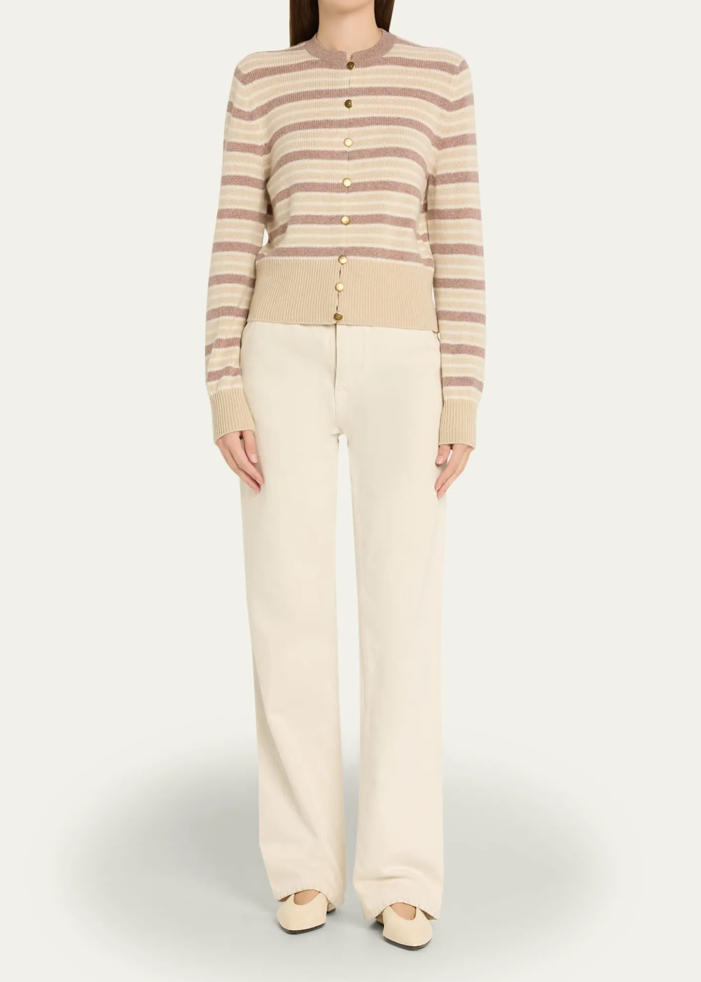 Loro PianaFobello Striped Cashmere Crewneck Cardigan