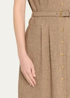 Loro PianaMaise Belted Woven Linen Shirtdress