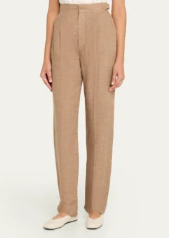 Loro PianaMalik Solaire Linen Pleated Straight-Leg Trousers