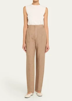 Loro PianaMalik Solaire Linen Pleated Straight-Leg Trousers