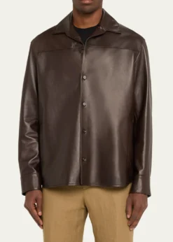 Loro PianaMen's Bruno Leather Overshirt Jacket
