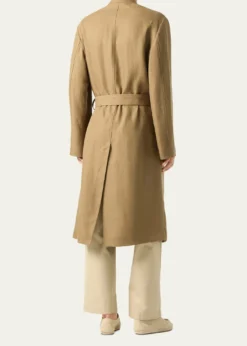 Loro PianaMen's Doran Linen Band-Collar Belted Trench Coat