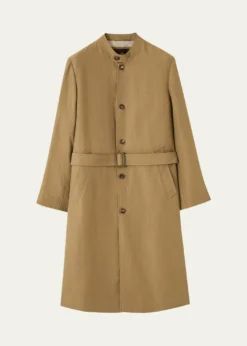 Loro PianaMen's Doran Linen Band-Collar Belted Trench Coat