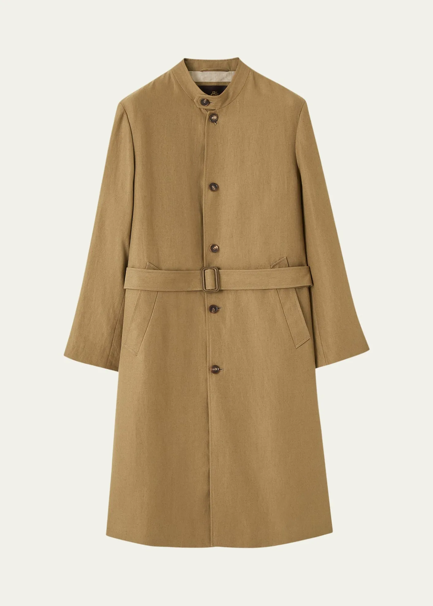 Loro PianaMen's Doran Linen Band-Collar Belted Trench Coat