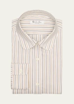 Loro PianaMen's Elia Penny-Collar Stripe Cotton and Silk Dress Shirt