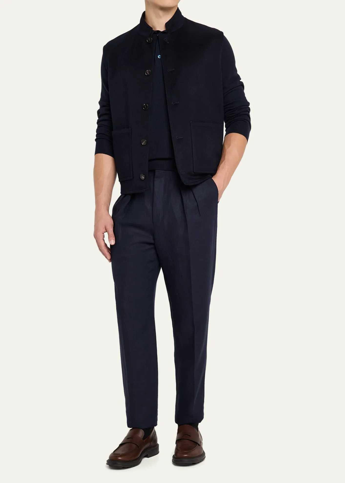 Loro PianaMen's Henley Cashmere Water-Repellent Vest