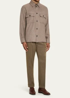 Loro PianaMen's Jim Wool and Linen Herringbone Overshirt