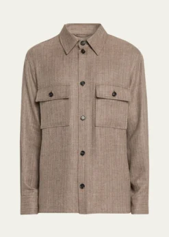 Loro PianaMen's Jim Wool and Linen Herringbone Overshirt