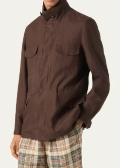 Loro PianaMen's Linen Traveller Full-Zip Field Jacket