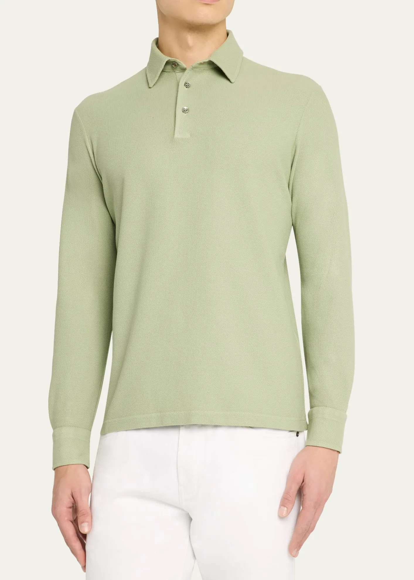 Loro PianaMen's Long-Sleeve Pique Polo Shirt
