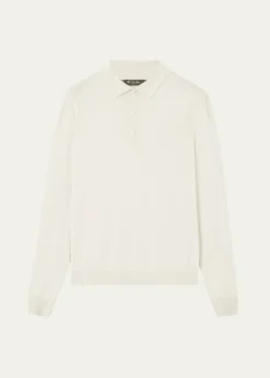 Loro PianaMen's Loro Island Cotton Giza Long-Sleeve Polo Shirt
