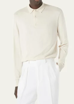 Loro PianaMen's Loro Island Cotton Giza Long-Sleeve Polo Shirt