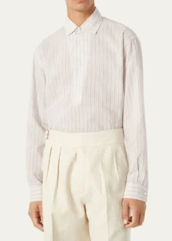 Loro PianaMen's Raffaele Cotton and Linen Stripe Sport Shirt