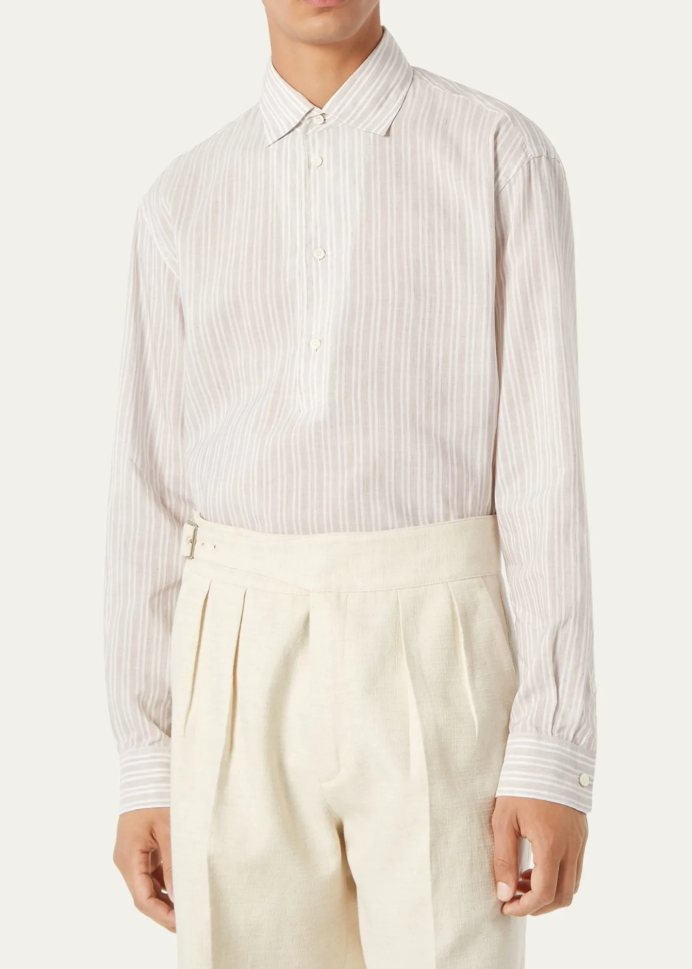 Loro PianaMen's Raffaele Cotton and Linen Stripe Sport Shirt