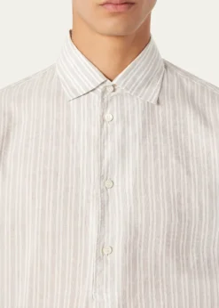 Loro PianaMen's Raffaele Cotton and Linen Stripe Sport Shirt