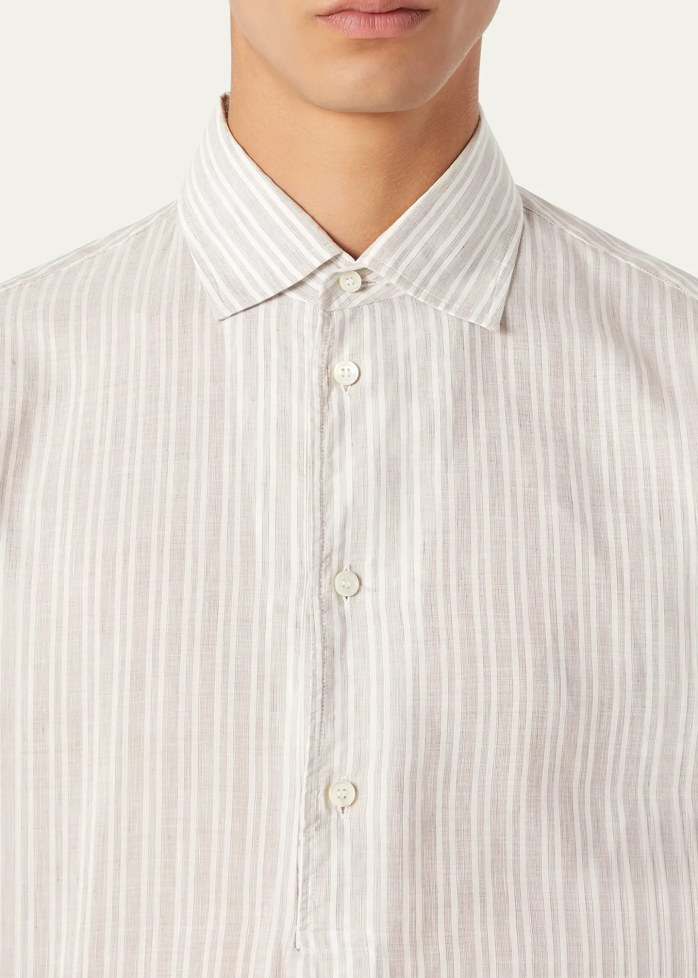 Loro PianaMen's Raffaele Cotton and Linen Stripe Sport Shirt