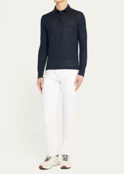 Loro PianaMen's Sam Linen Long-Sleeve Polo Shirt