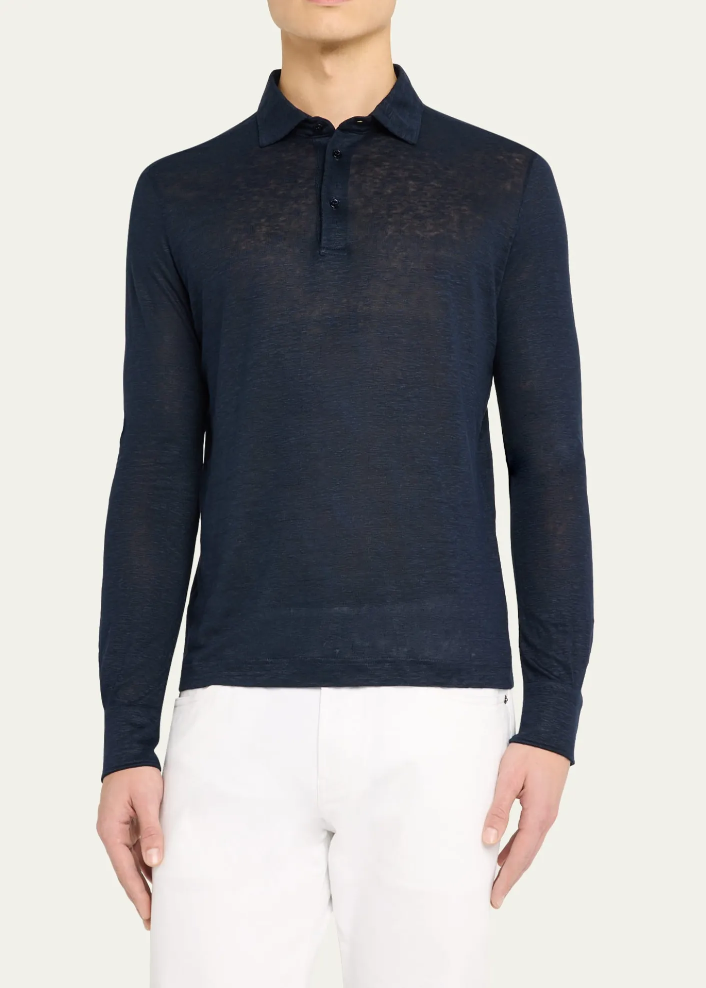 Loro PianaMen's Sam Linen Long-Sleeve Polo Shirt