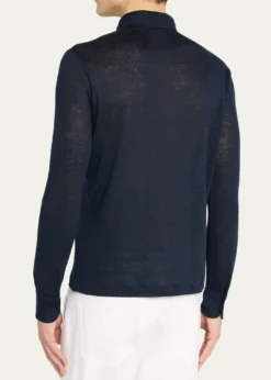 Loro PianaMen's Sam Linen Long-Sleeve Polo Shirt