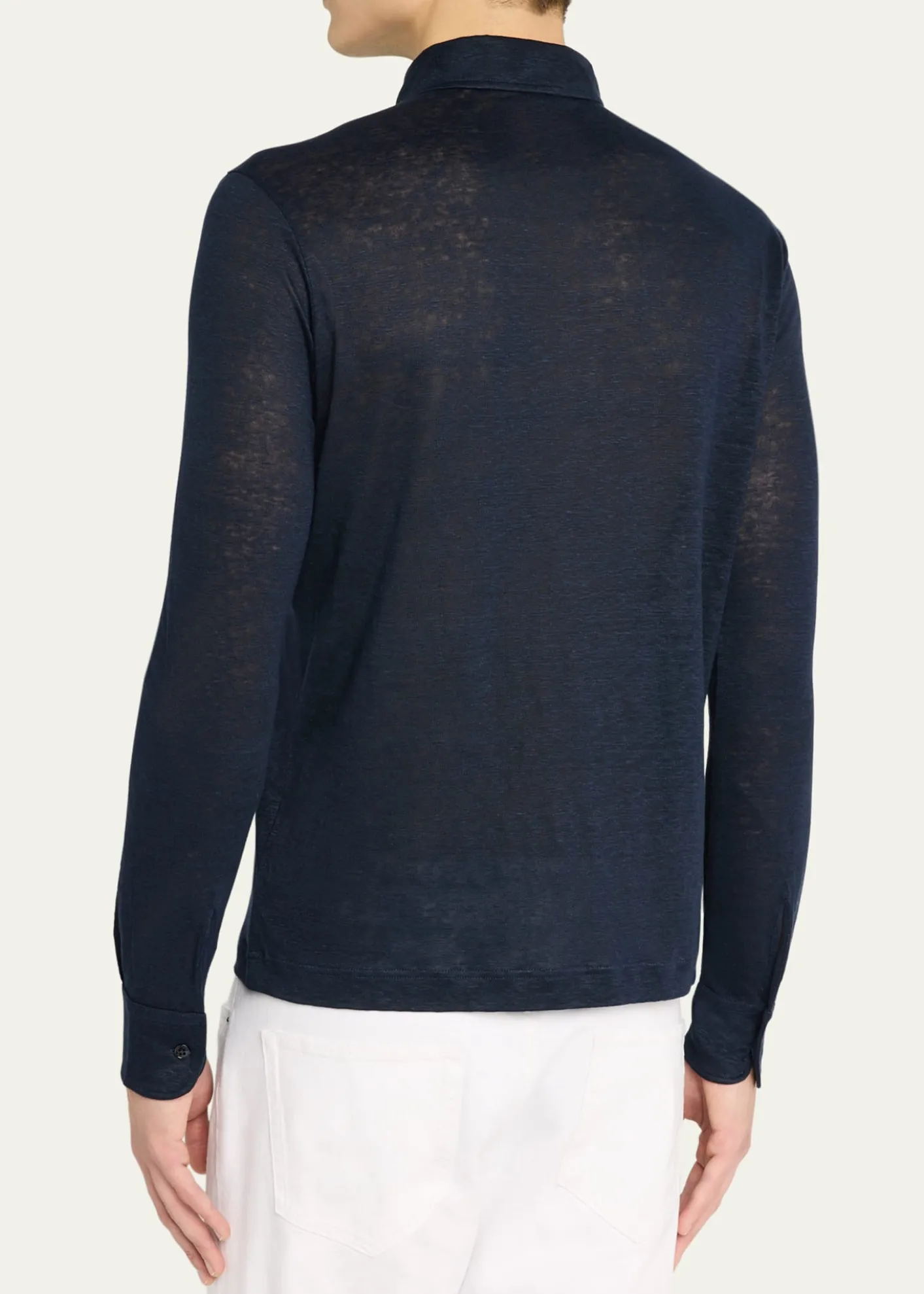 Loro PianaMen's Sam Linen Long-Sleeve Polo Shirt