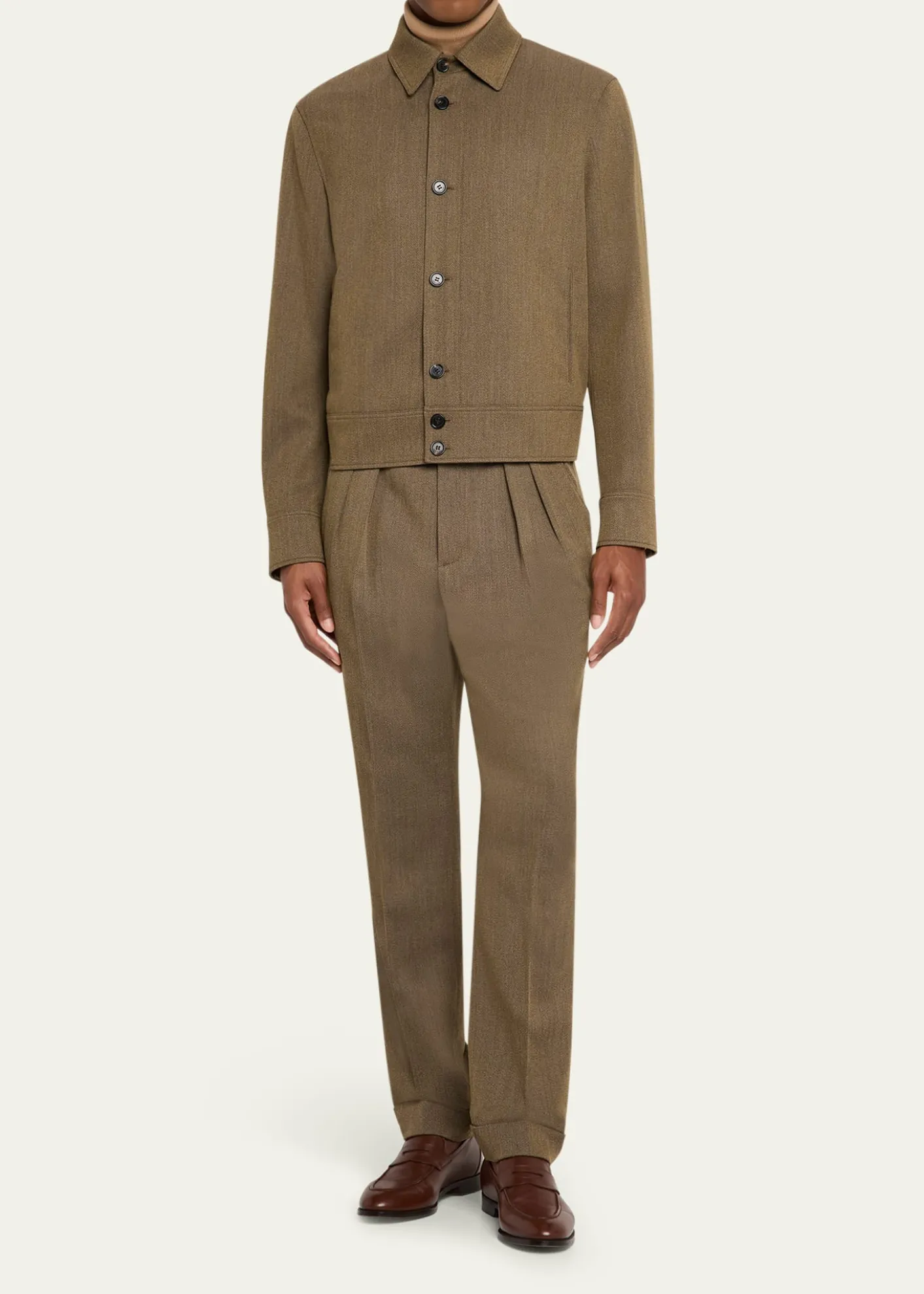 Loro PianaMen's Stafford Jaspe Wool Pleated Pants
