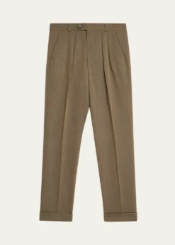 Loro PianaMen's Stafford Jaspe Wool Pleated Pants