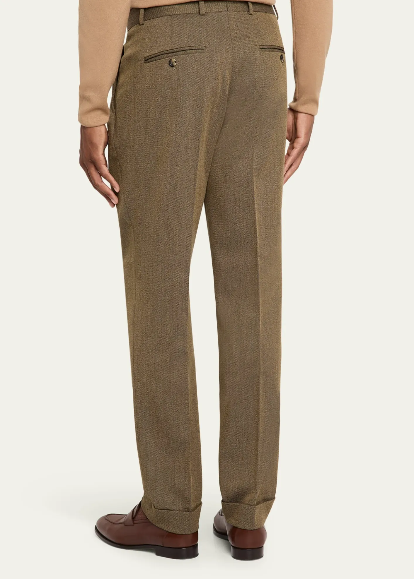 Loro PianaMen's Stafford Jaspe Wool Pleated Pants