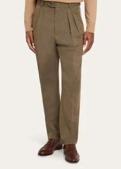 Loro PianaMen's Stafford Jaspe Wool Pleated Pants