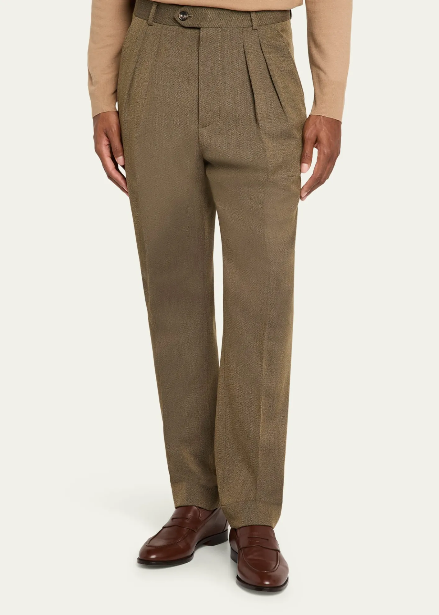 Loro PianaMen's Stafford Jaspe Wool Pleated Pants