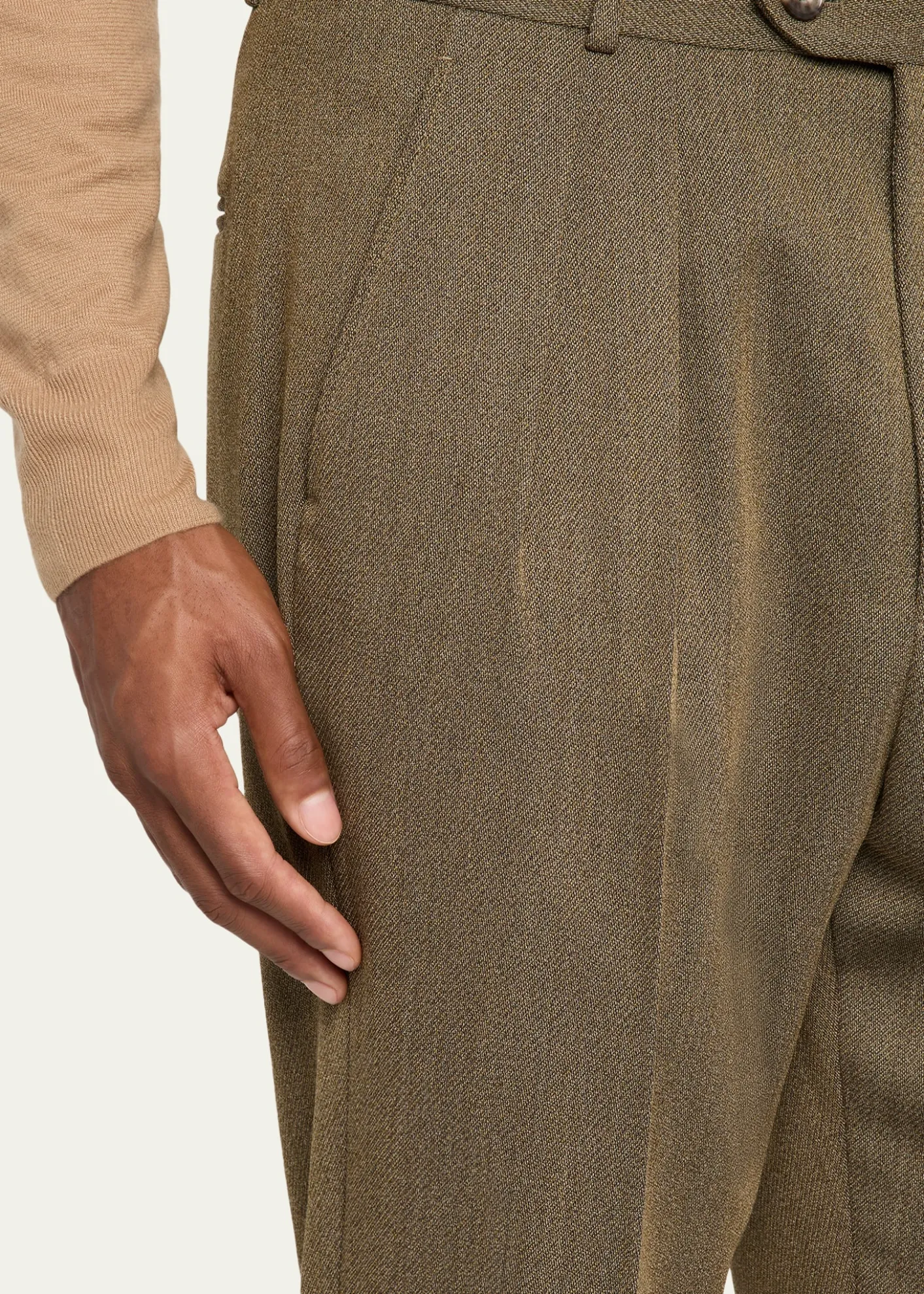 Loro PianaMen's Stafford Jaspe Wool Pleated Pants
