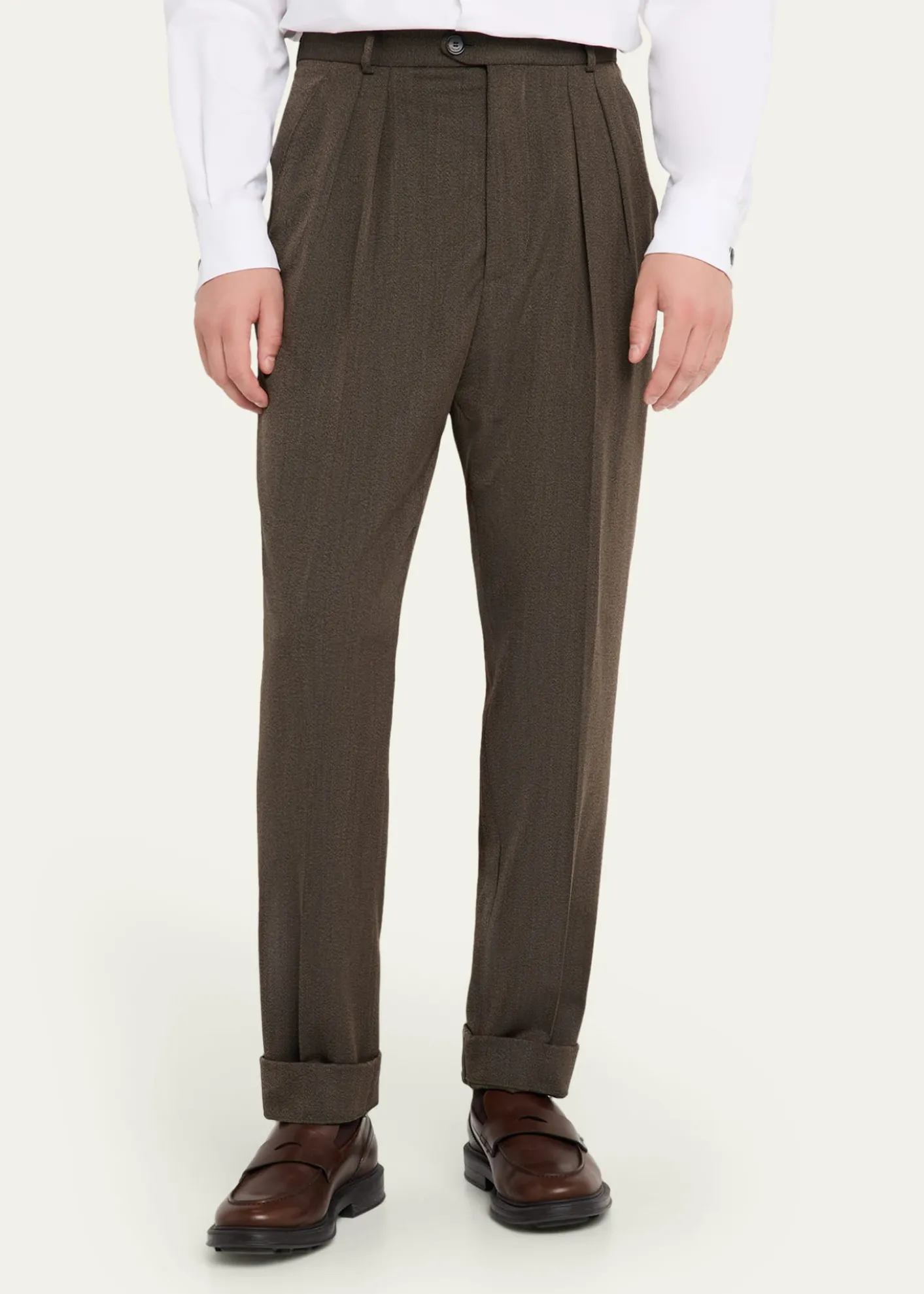 Loro PianaMen's Stafford Wool Twill Pleated Trousers