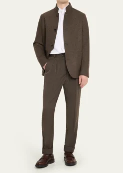 Loro PianaMen's Stafford Wool Twill Pleated Trousers
