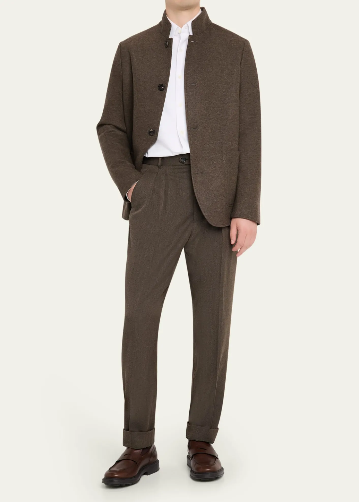 Loro PianaMen's Stafford Wool Twill Pleated Trousers