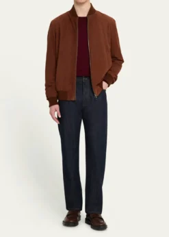 Loro PianaMen's Suede Full-Zip Bomber Jacket