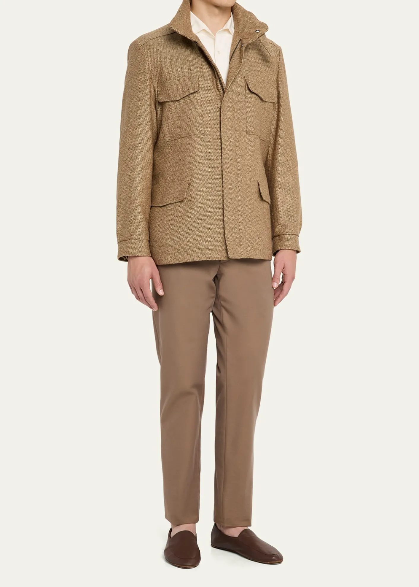 Loro PianaMen's Traveller Cashmere and Silk Chevron Field Jacket