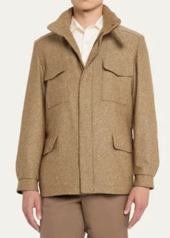 Loro PianaMen's Traveller Cashmere and Silk Chevron Field Jacket