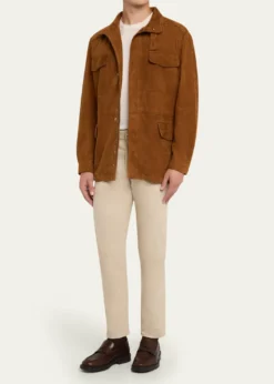 Loro PianaMen's Traveller Lambskin Suede Field Jacket