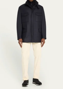 Loro PianaMen's Traveller Stand-Collar Wool Utility Coat