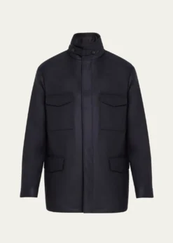 Loro PianaMen's Traveller Stand-Collar Wool Utility Coat