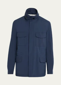 Loro PianaMen's Traveller Storm System Microfiber Field Jacket with Hood