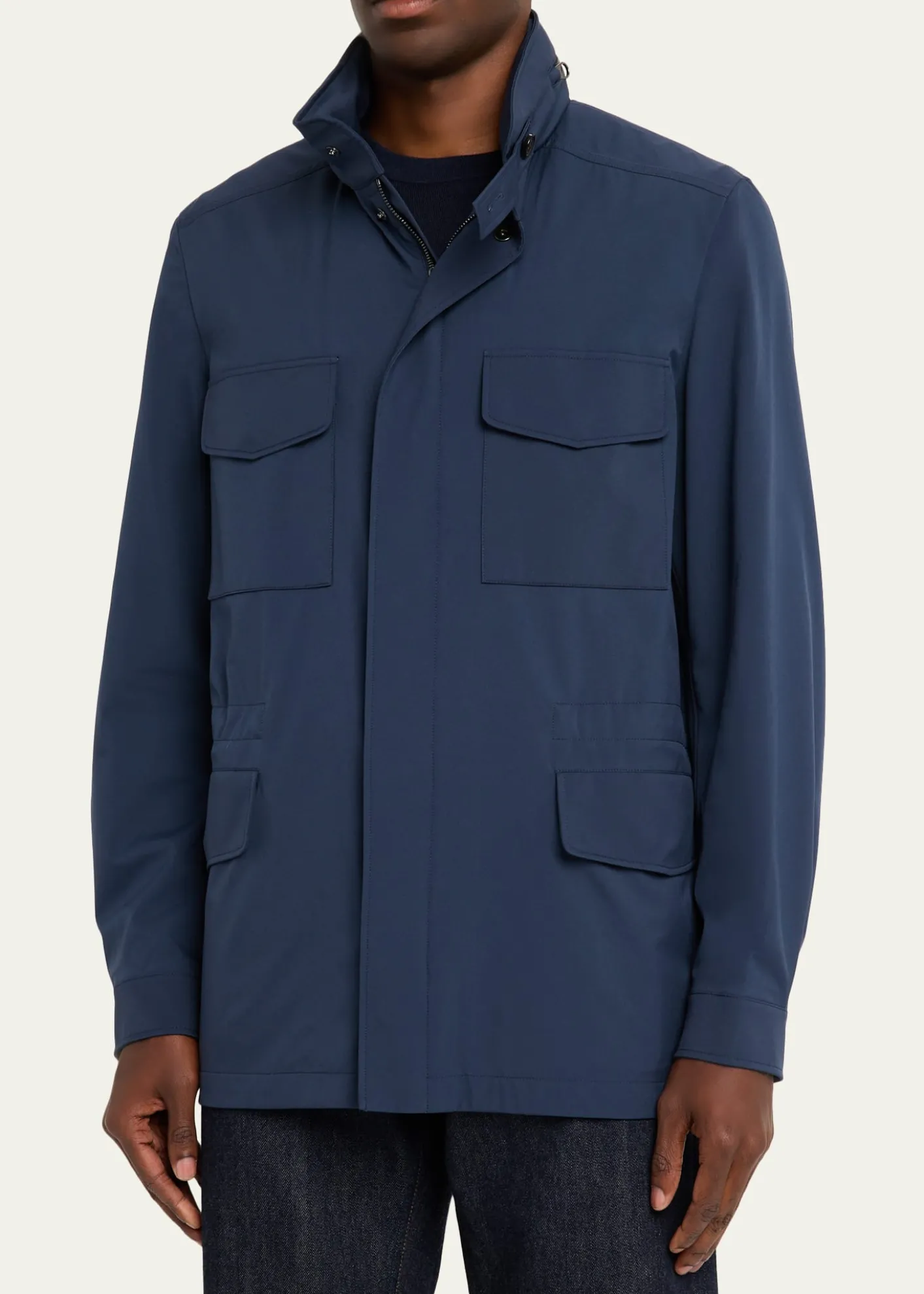 Loro PianaMen's Traveller Storm System Microfiber Field Jacket with Hood