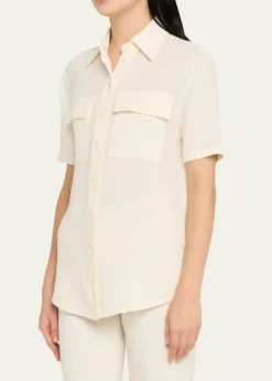 Loro PianaShirley Short-Sleeve Light Linen Crepe Shirt