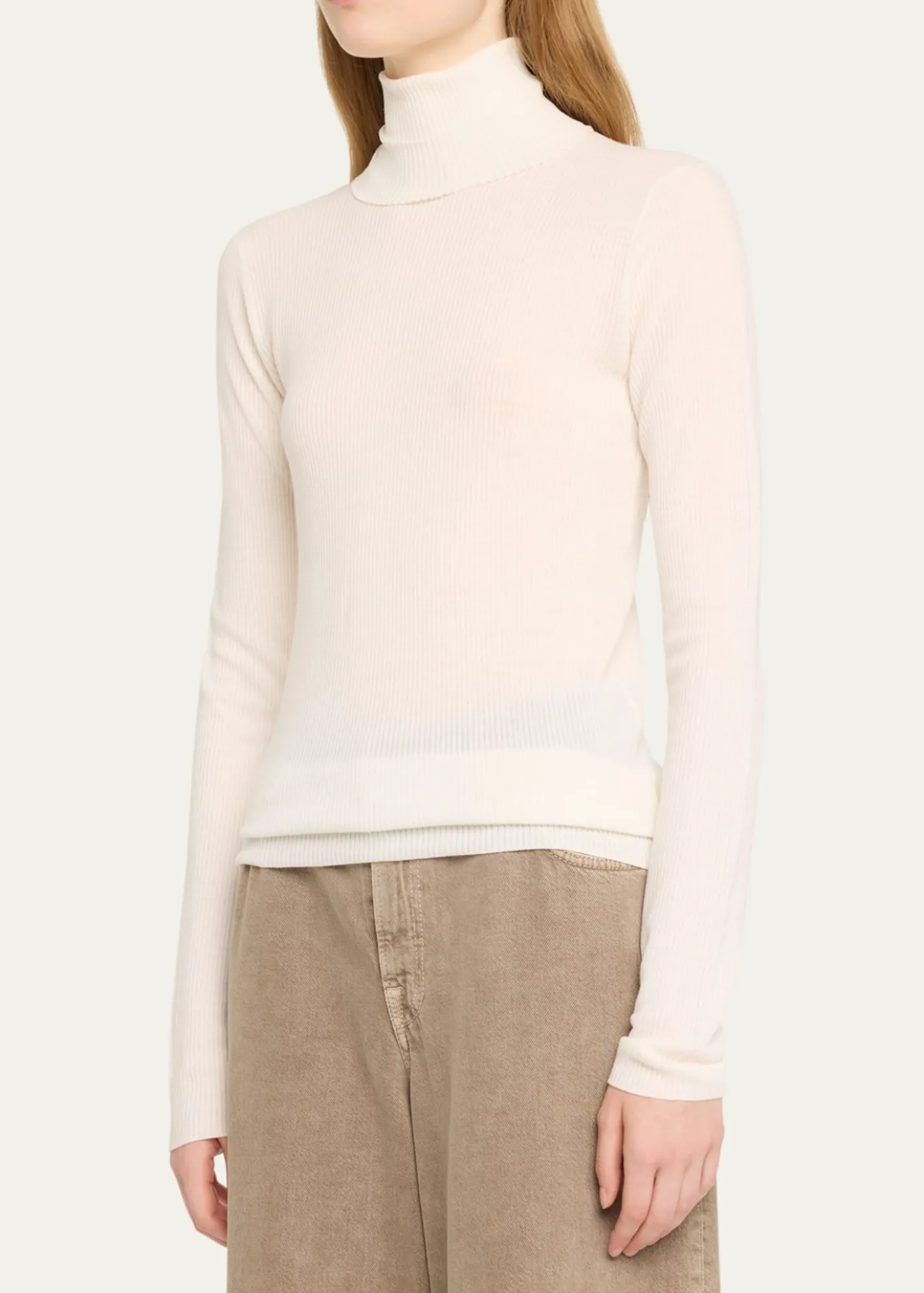 Loro PianaTaupo Ribbed Wool Turtleneck