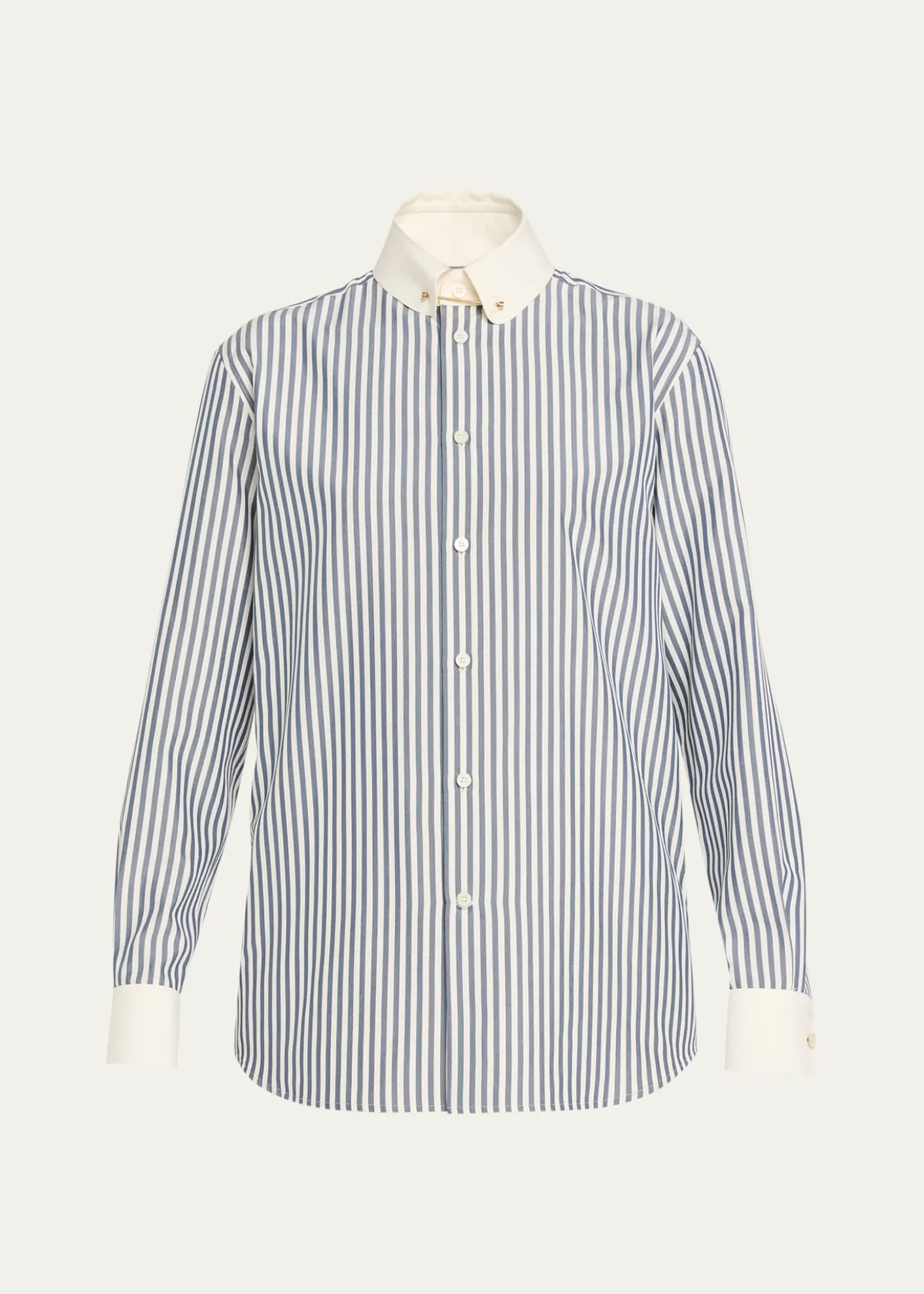 Loro PianaThea Collar-Pin Striped Silk Button-Down Shirt