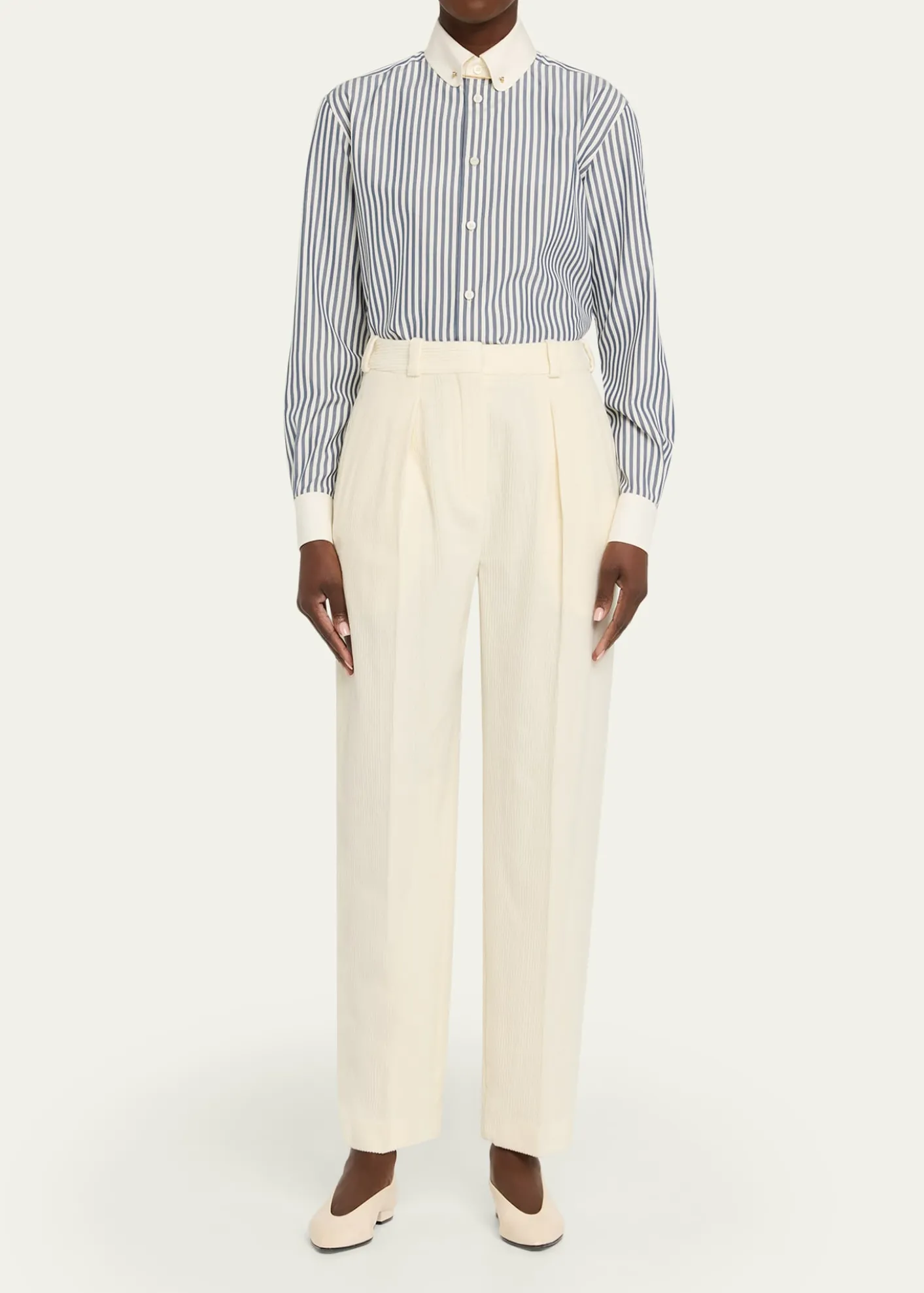 Loro PianaThea Collar-Pin Striped Silk Button-Down Shirt