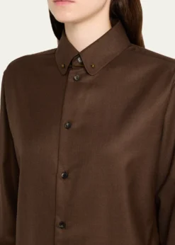 Loro PianaThea Collar-Pin Wool Button-Down Shirt