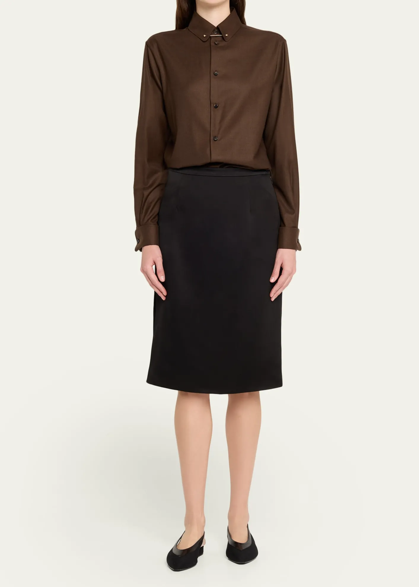 Loro PianaThea Collar-Pin Wool Button-Down Shirt