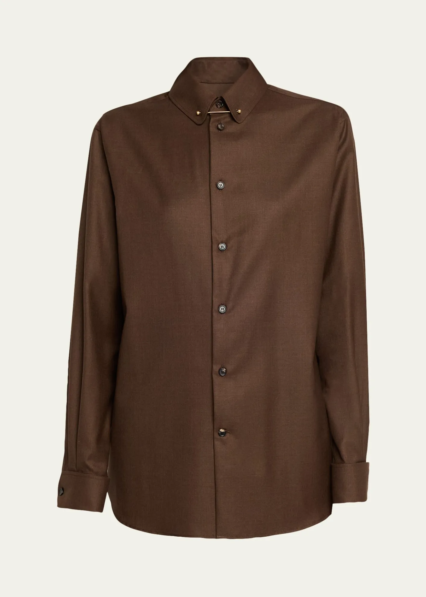 Loro PianaThea Collar-Pin Wool Button-Down Shirt